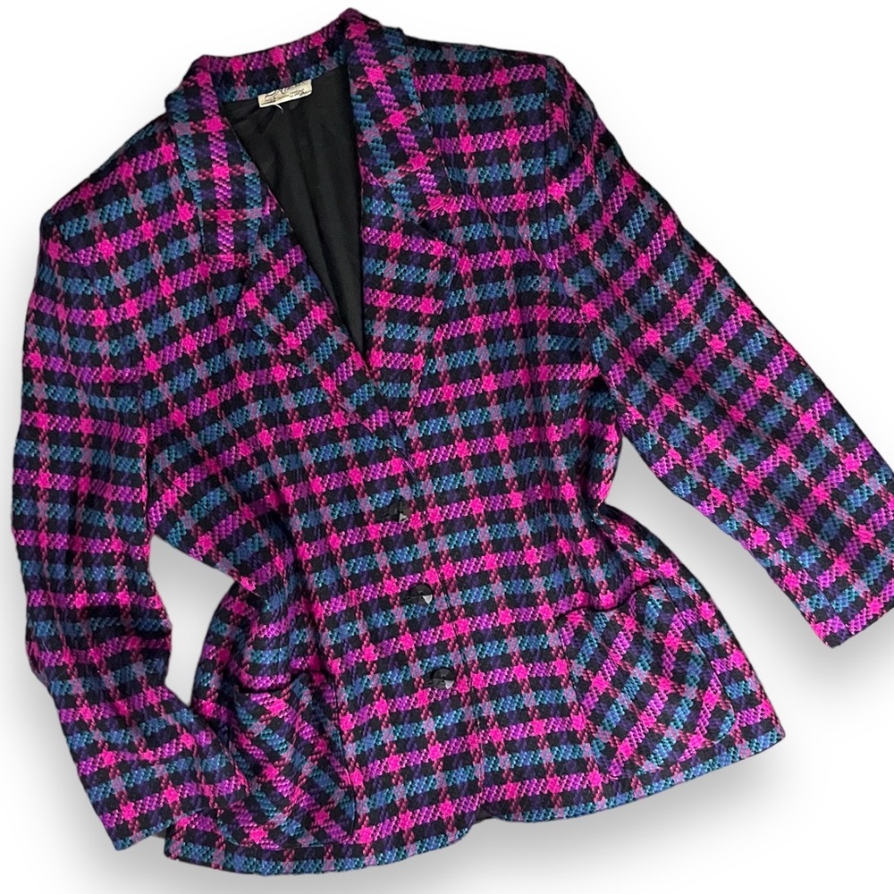Vintage Retro Plaid Button Down Blazer